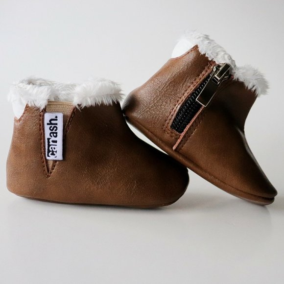 BROWN BABY TODDLER GIRL LEATHER BOOTS WITH FUR - Picture 1 of 3